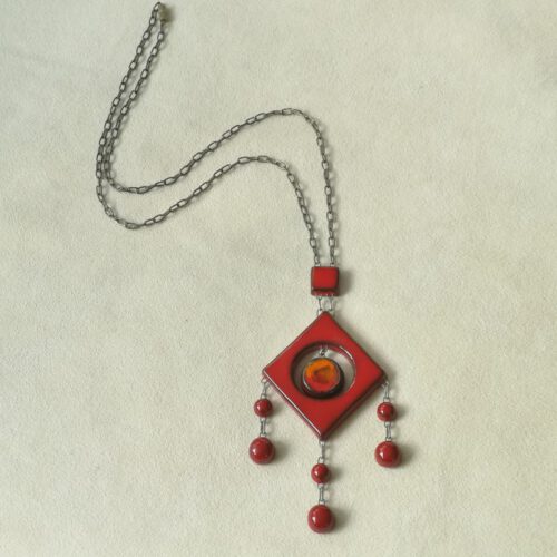 Vintage keramiek ketting rood / oranje