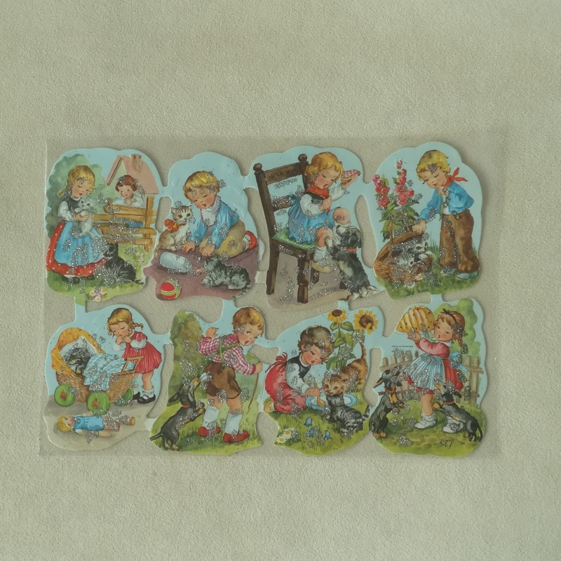 Poëzie plaatjes Kindjes met hondjes en poesjes glitters