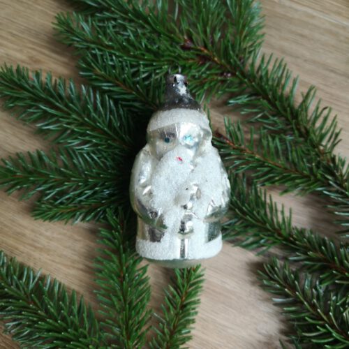 Vintage kerstbal kerstman zilver en wit