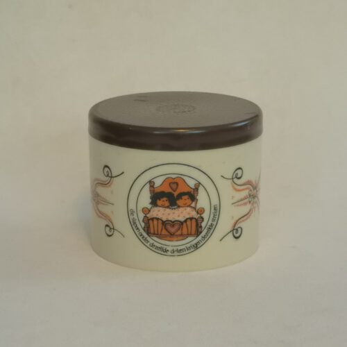 Vintage kunststof potje met deksel Seno Die slapen onder dezelfde deken krijgen… crème/bruin/oranje