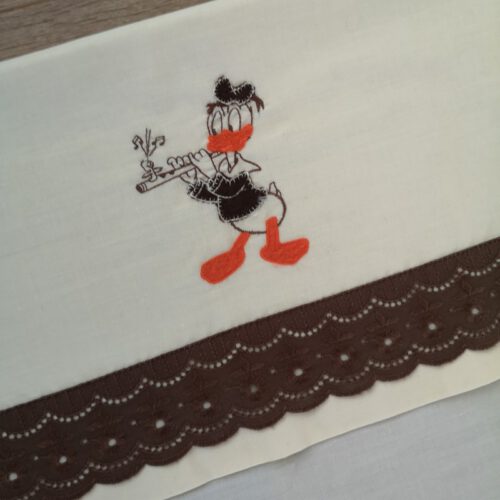 Vintage kinderlaken crème/bruin Donald Duck