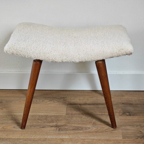 Vintage voetenbankje teddystof crème