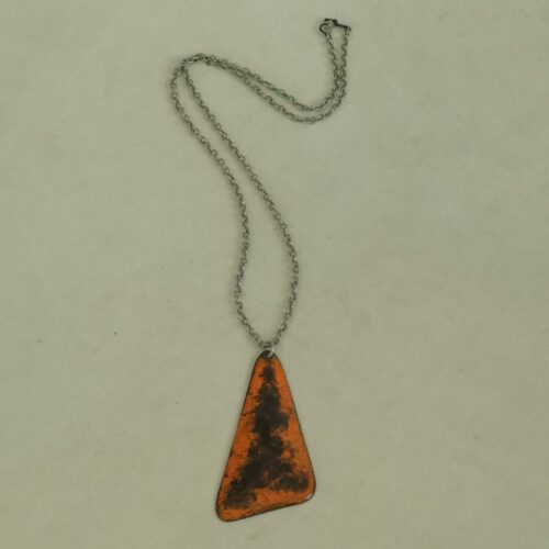 Vintage ketting met hanger koper emaille oranje
