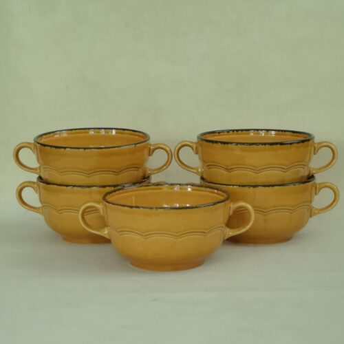 Vintage keramiek soepkommen Pagnossin Italy geel 5 stuks