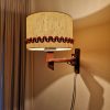 Vintage houten knikarmlamp met vintage kap - Afbeelding 3
