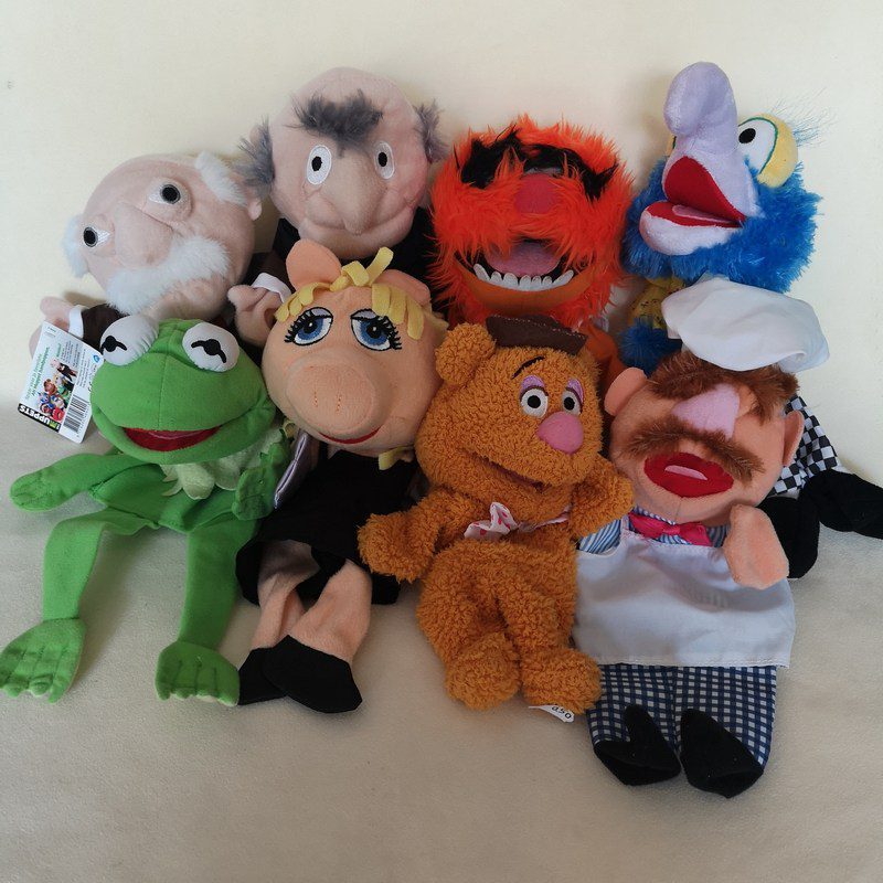 Schilderen Birma Historicus Handpoppen de Muppets; Kermit, Miss Piggy, Animal, Gonzo, Danish Chef,  Fozzie, Statler en Waldorf - Bij-Ma-Ria | vintage en retro winkel