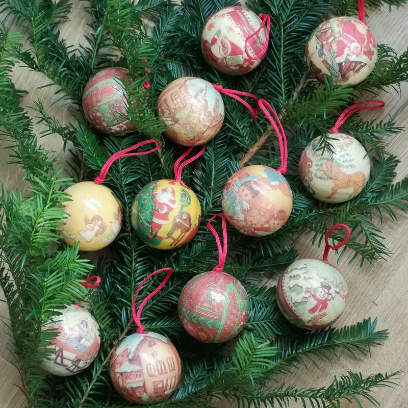 Klooster diep Aantrekkingskracht Vintage papier maché kerstballen 12 stuks - Bij-Ma-Ria | vintage en retro  winkel