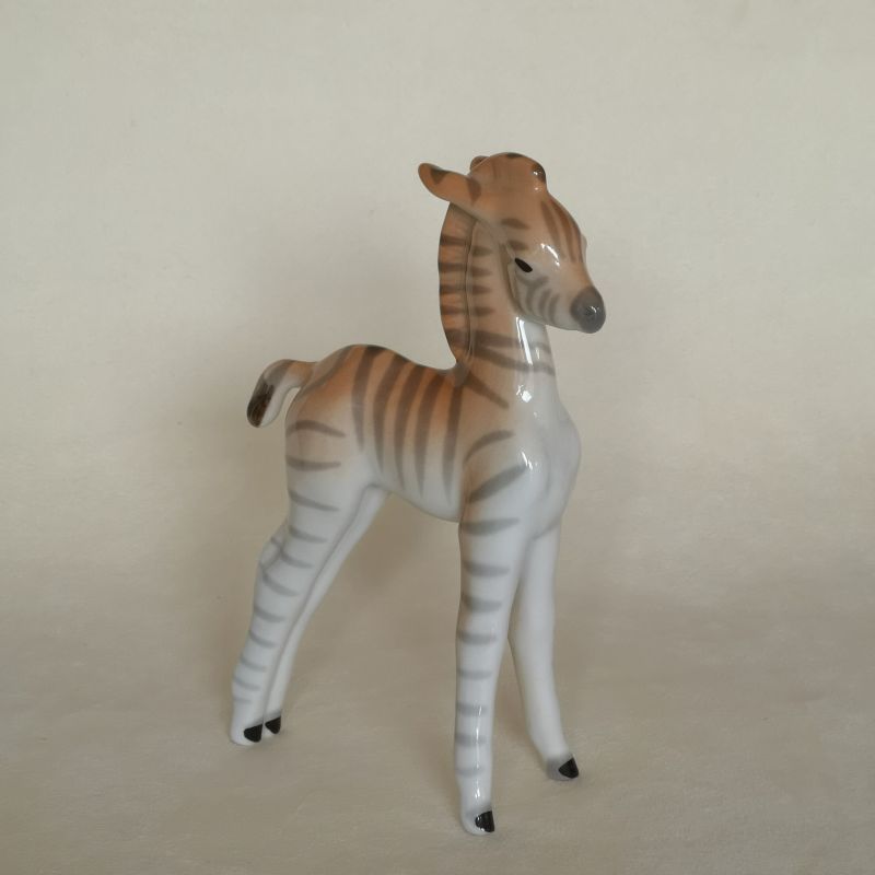 Vintage porselein beeldje staand zebra jong / kalf Lomonosov USSR - Afbeelding 2