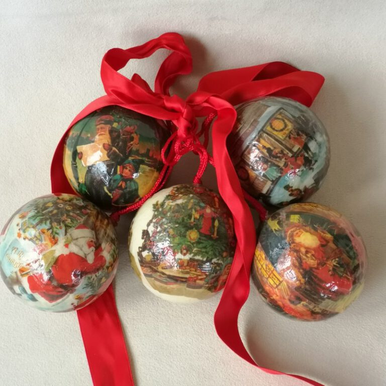 Vintage papier maché kerstballen 5 stuks BijMaRia vintage en