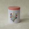 Vintage kunststof voorraad potje wit met roze deksel bloemen Seno