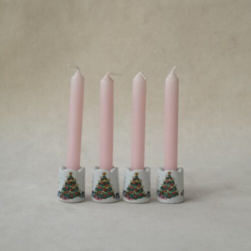 Vintage porselein kandelaars met kaarsjes Funny Design Germany kerstboom 4 stuks