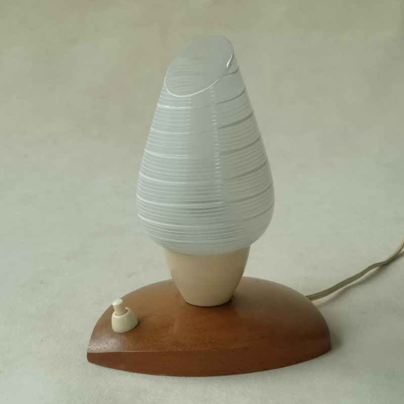 Vintage tafellamp hout en glas