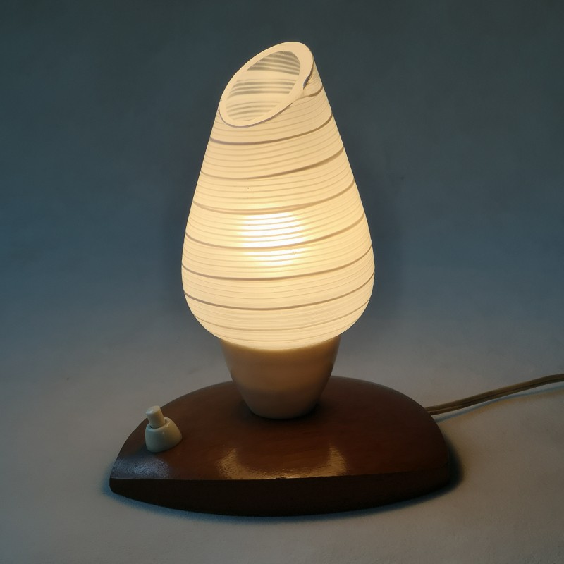 Vintage tafellamp hout en glas - Afbeelding 2