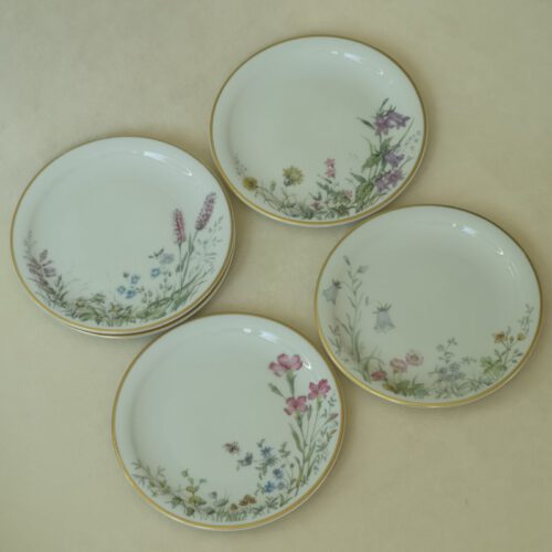 Vintage porselein gebaksbordjes / schoteltjes Krautheim Selb Bavaria Germany wilde bloemen 5 stuks