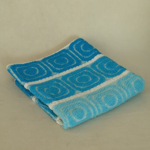 Vintage katoen handdoek blauw / crème blokjes