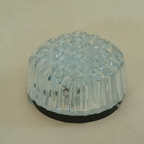 Vintage glazen plafonnière / plafondlamp rond vlechtwerk