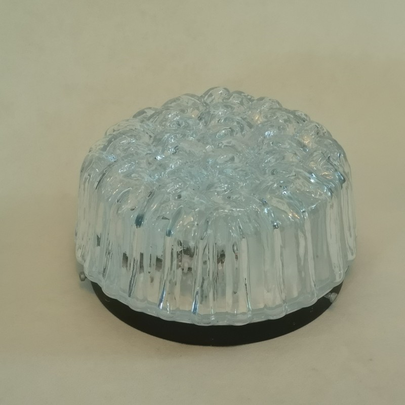 Vintage glazen plafonnière / plafondlamp rond vlechtwerk