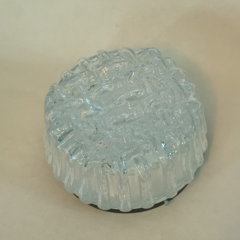 Vintage glazen plafonnière / plafondlamp rond vlechtwerk - Afbeelding 2