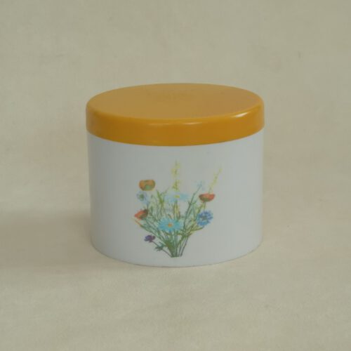 Vintage kunststof potje met deksel Seno wilde bloemen wit/geel