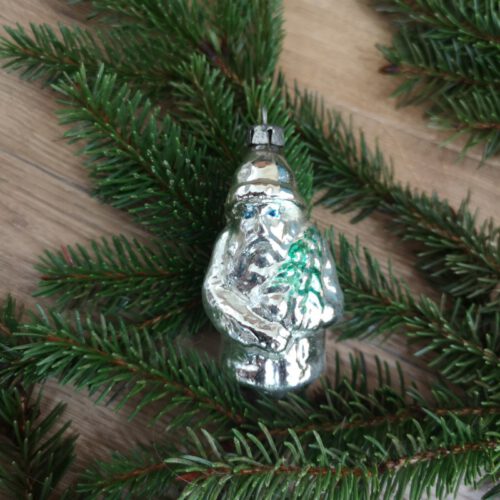 Vintage kerstbal kerstman zilver en groen