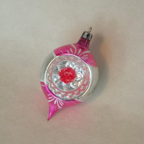 Vintage kerstbal druppel reflex zilver / roze