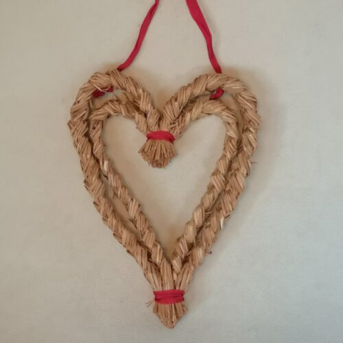 Vintage Zweedse kerstversiering gevlochten stro harten