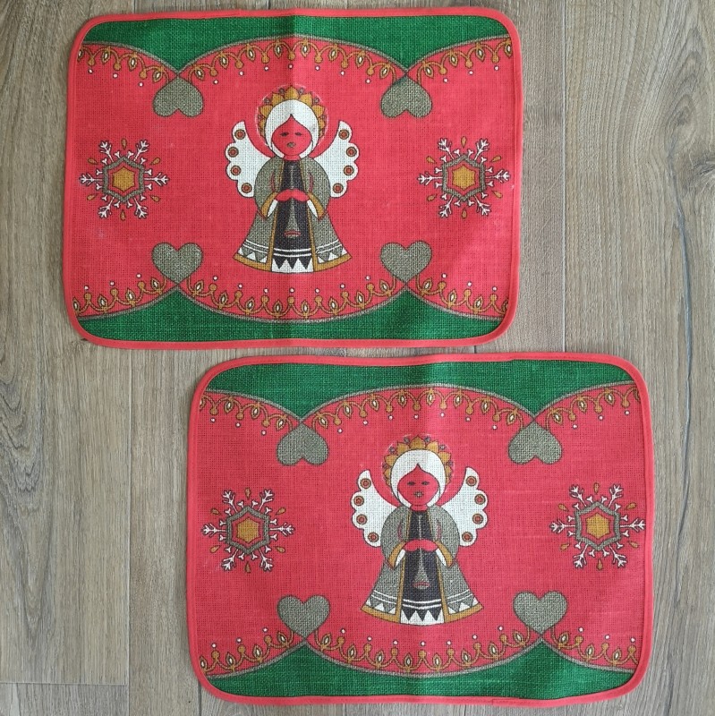 Vintage jute placemats Walterscheid W.Germany engeltje 2 stuks