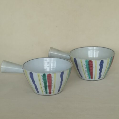 Vintage keramiek soepkommen / sauskommen met steel 2 stuks