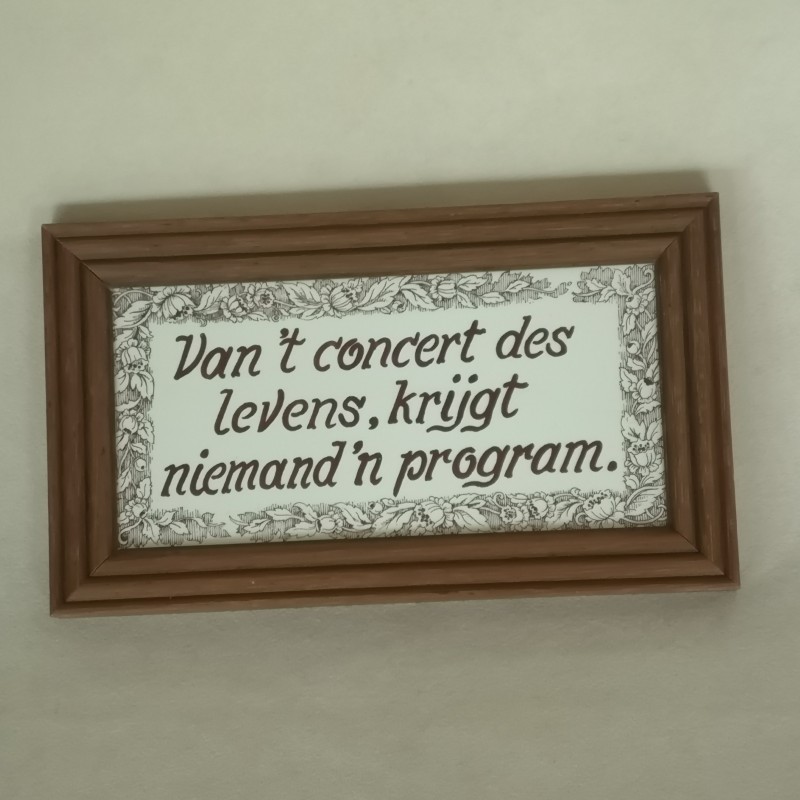 Vintage wandtegel spreuk ingelijst Van het concert des levens heeft niemand een program Mosa