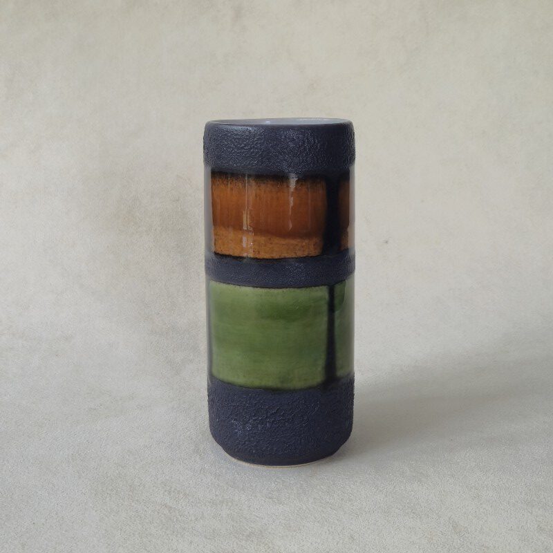 Vintage vaasje Dümler & Breiden West Germany zwart met groen en bruin