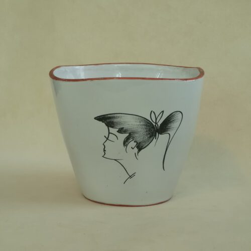 Vintage aardewerk bloempot wit jonge vrouw