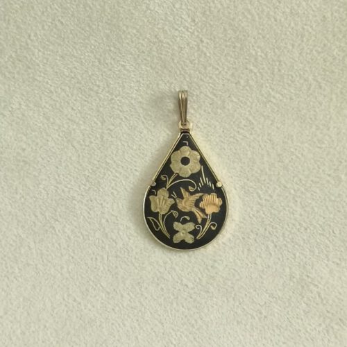 Vintage Spaanse Damascene hanger Toledo goud vogel en bloemen