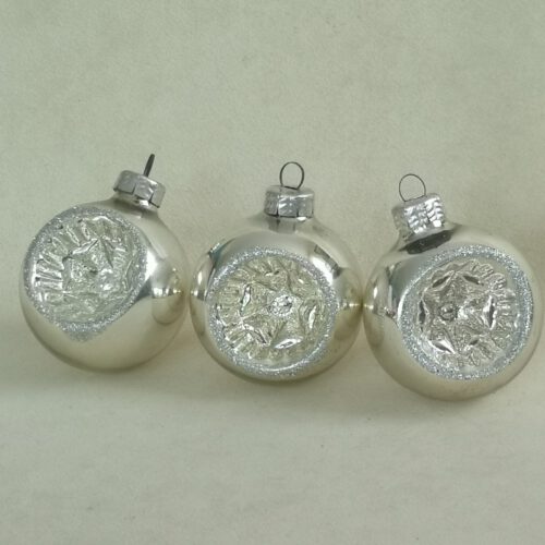 Vintage kerstballen reflex / deuk zilver 3 stuks