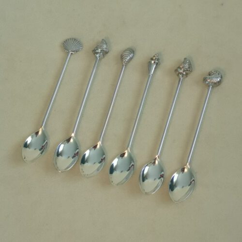 Vintage verzilverde theelepeltjes schelp Shell 6 stuks