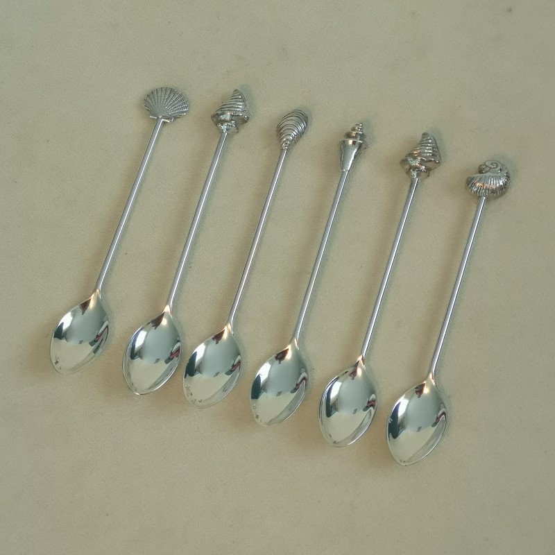 Vintage verzilverde theelepeltjes schelp Shell 6 stuks