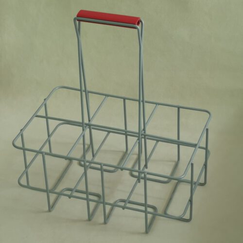 Vintage flessenrek / flessenhouder Tomado 6-vaks grijs met rood
