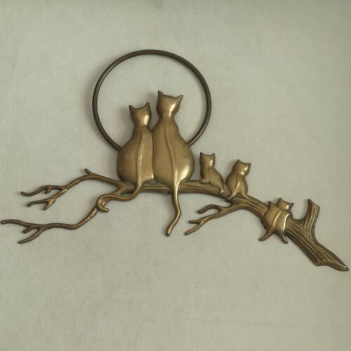 Vintage messing wanddecoratie poezen / katten op een tak