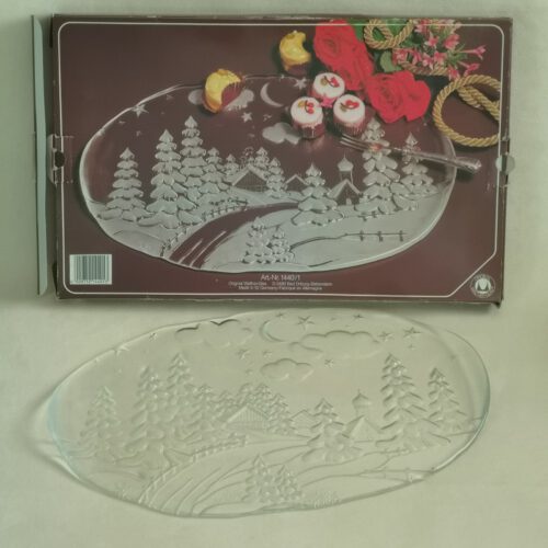 Vintage glazen kerst serveerschaal / dienblad wintertafereel Original Walther-Glas