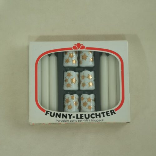 Vintage porselein kandelaars met kaarsjes Funny-Leuchter gouden sterretjes 6 stuks