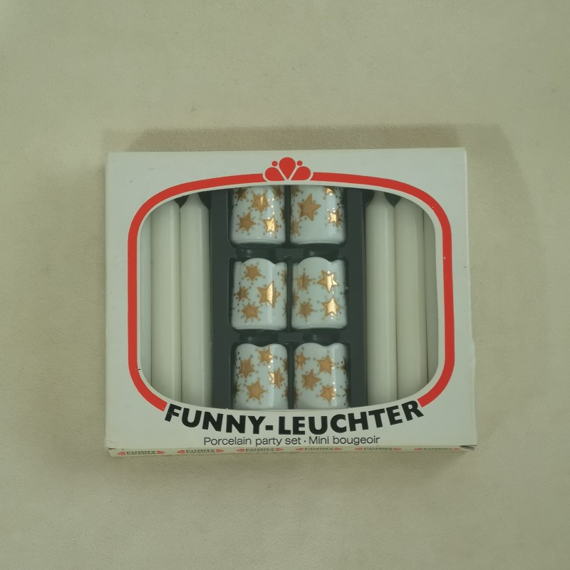 Vintage porselein kandelaars met kaarsjes Funny-Leuchter gouden sterretjes 6 stuks